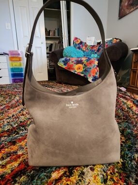 NWT kate spade light gray suede shoulder hobo with adjustable strap